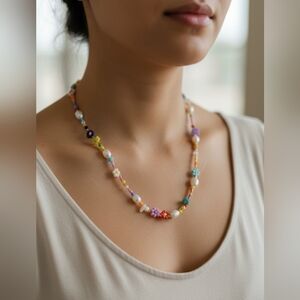 Colorful Beaded Necklace with Pearls